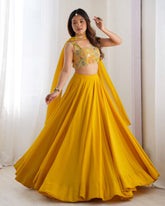 Yellow And Red Faux Georgette Sequence Work Lehenga Choli With Dupatta